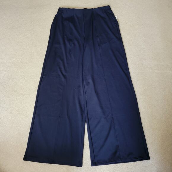 NWT Old Navy L Powersoft Go Dry Pants Wide Leg High Rise Flat Front Pull On Blue - Picture 3 of 14